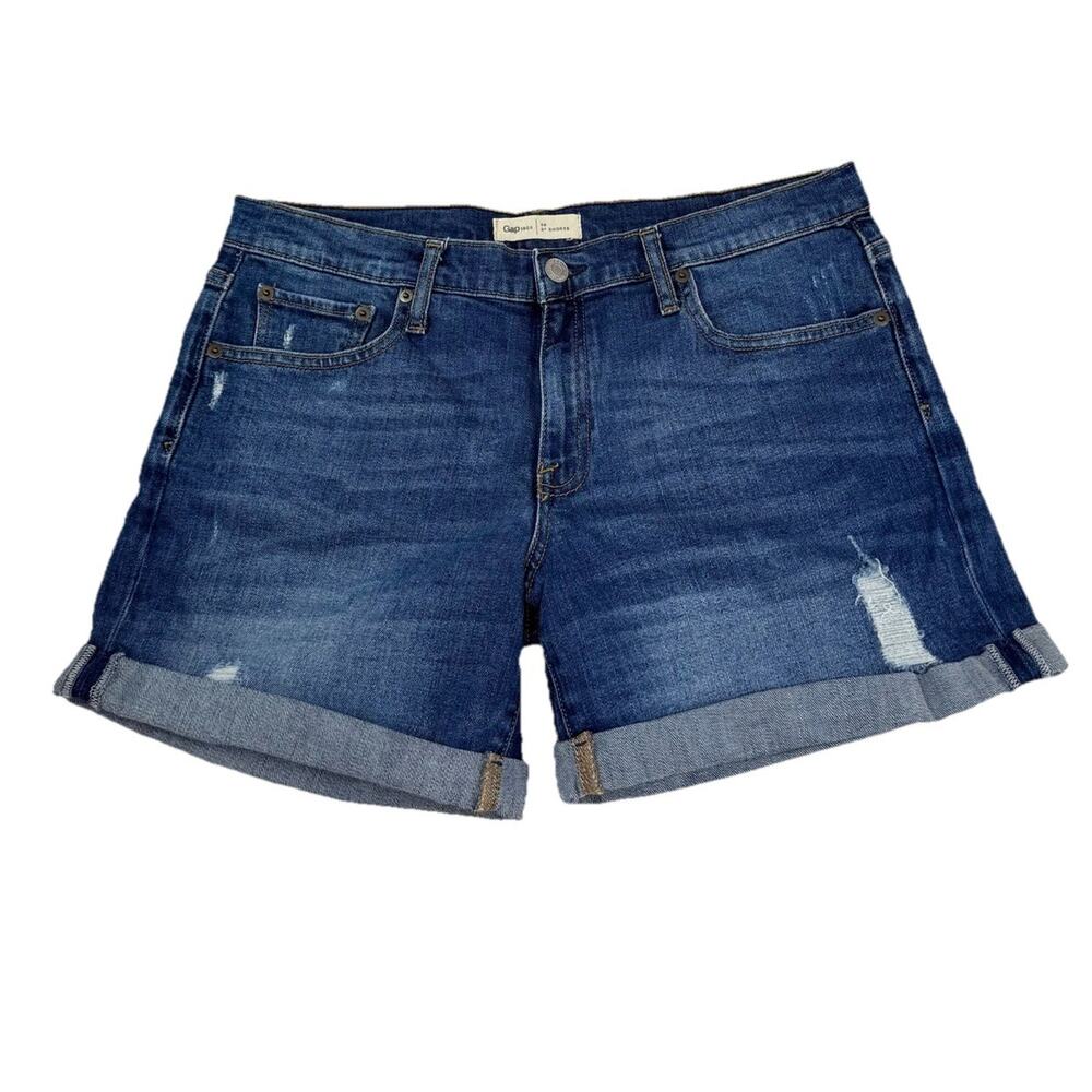 Gap Jean Denim Shorts Sz 29 5" Inseam Distressed Bermuda Cuffed Med Wash EUC